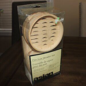 FREE WITH ANY BUY❤️2x unused Dim Sum Steamer Set 4" Bamboo Steamers Asian Trends